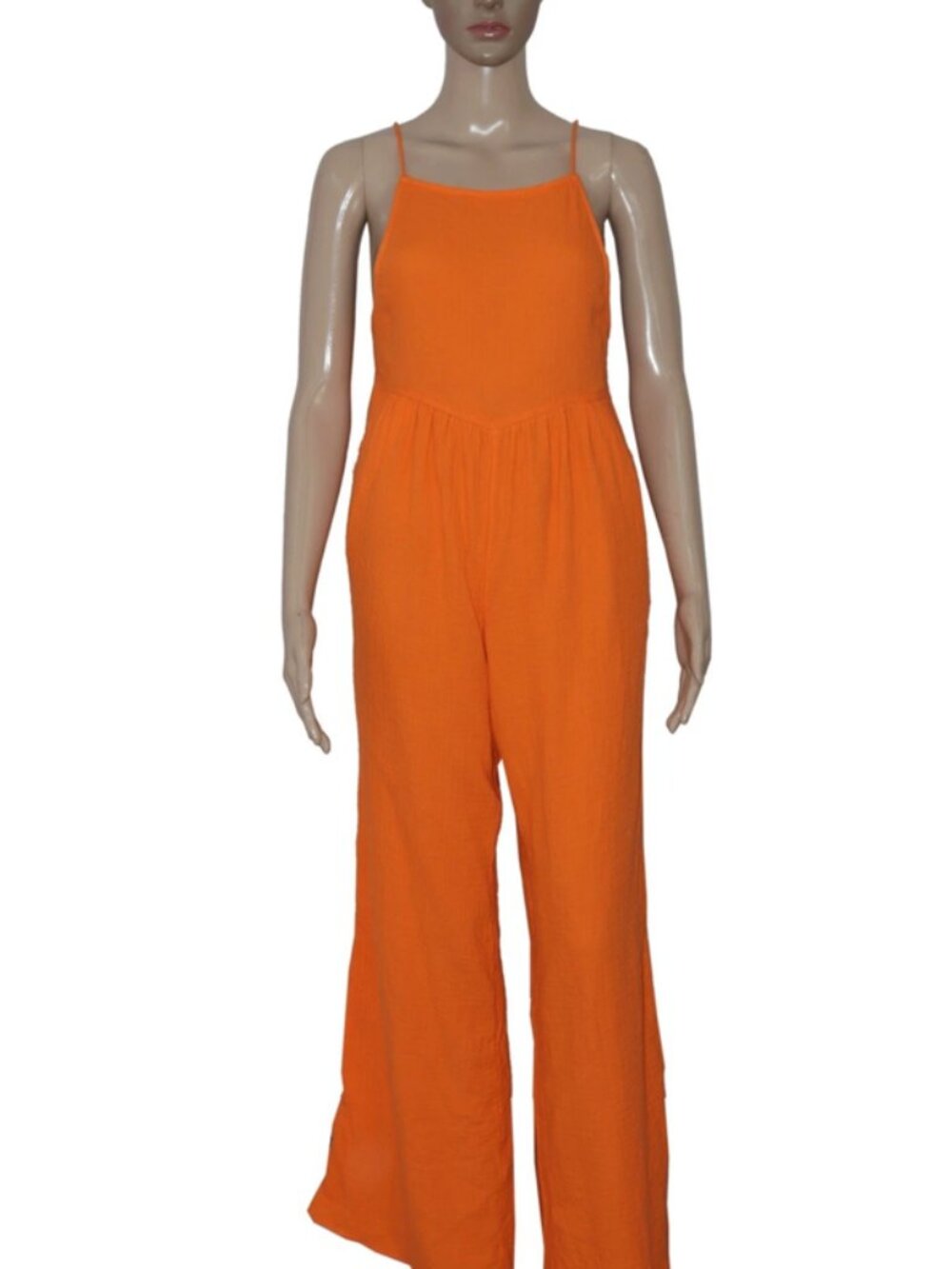 Free People Sleeveless Tie Back Orange Wide Leg Jumpsuit XS